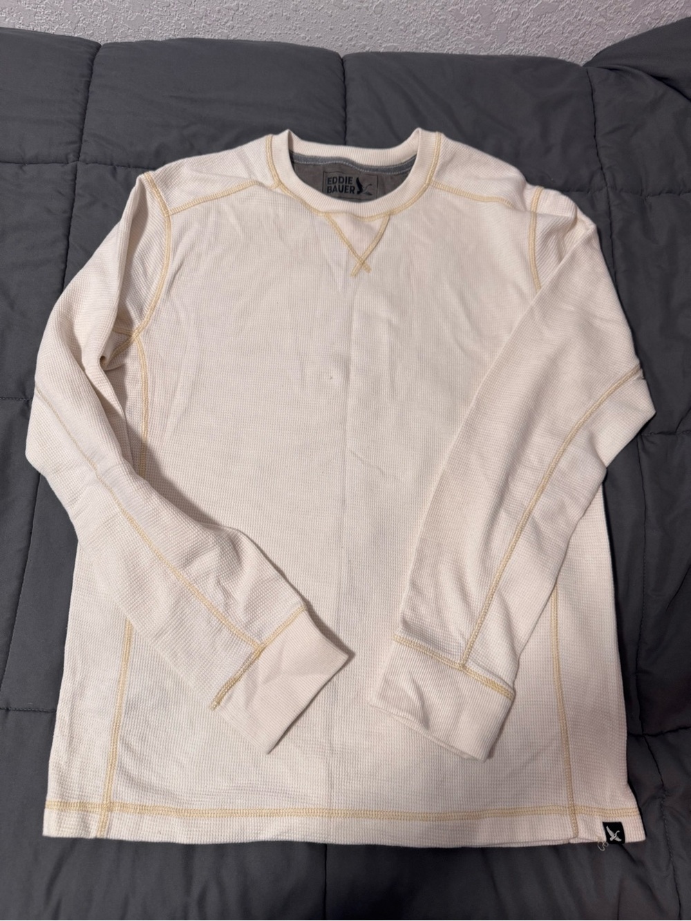 Eddie Bauer Cream Waffle-Knit Crewneck Thermal
